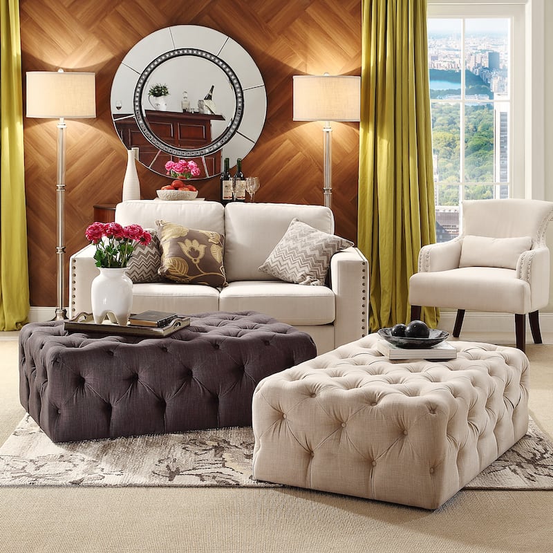Knightsbridge Rectangular Tufted Ottoman with Casters by iNSPIRE Q Artisan