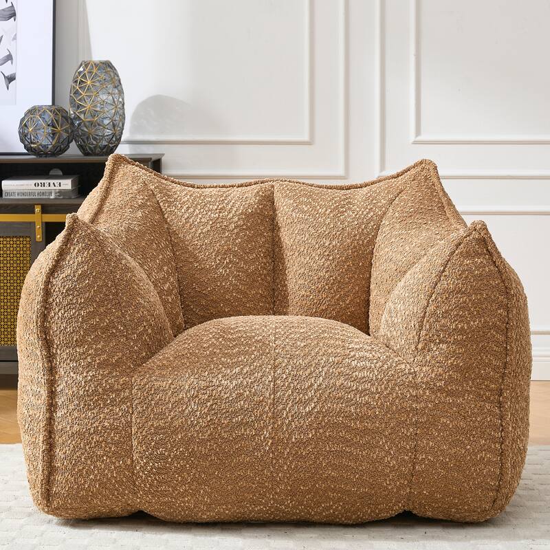 Modern Chenille Single Bean Bag Chair Square Lazy Sofa with Armrests for Living Room Bedroom Lounge