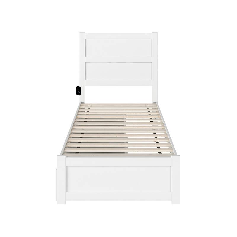 NoHo Twin XL Bed with Footboard and 2 Drawers in White
