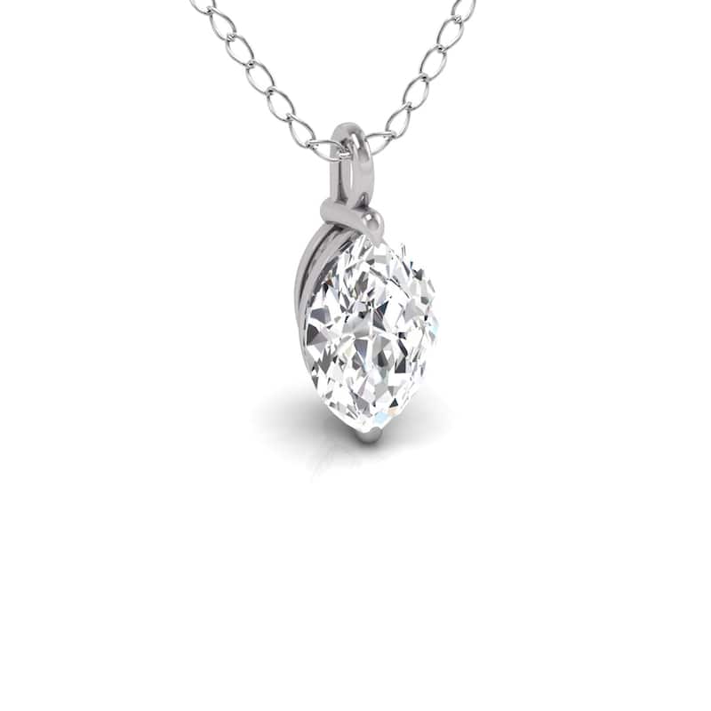 Marquee Lab Grown 1/4 Carat Marquise Solitaire Diamond Pendant in 14K White Gold