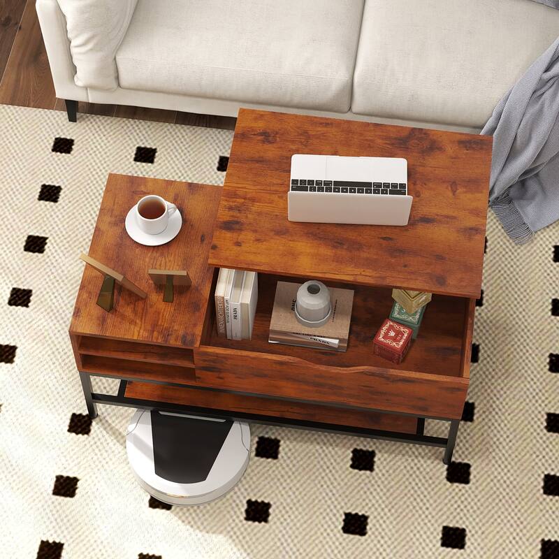 Gymax Lift Top Coffee Table w/ Hidden Compartment & Removable Storage