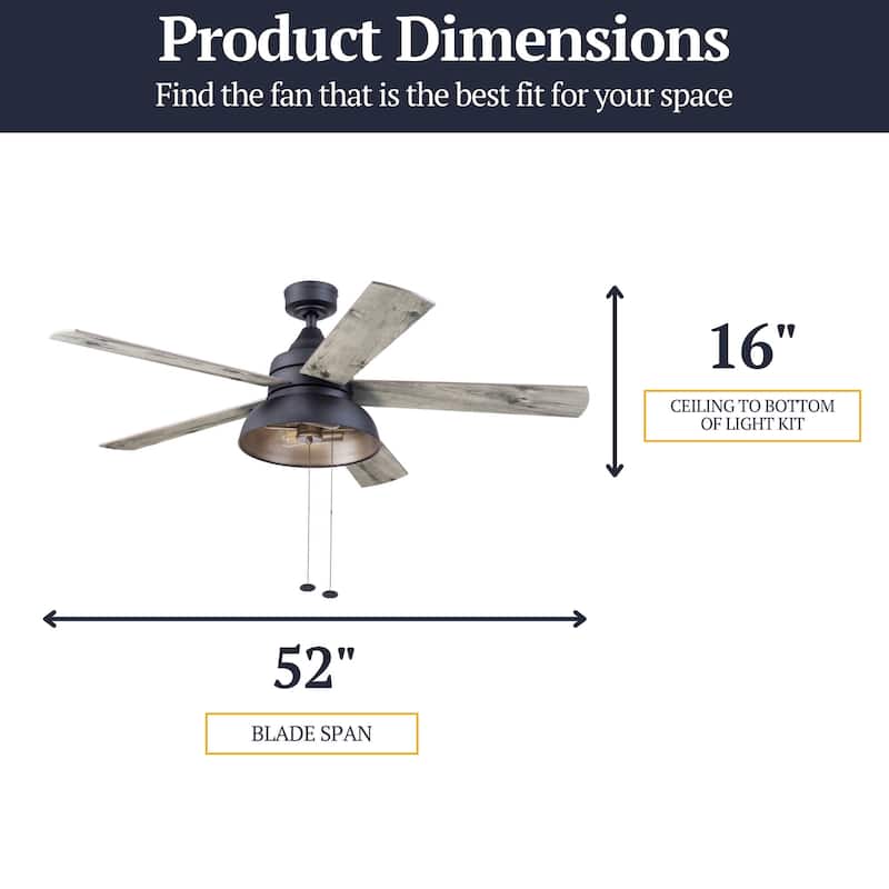 52" Prominence Home Brightondale Indoor/Outdoor Industrial Farmhouse Ceiling Fan, Damp Rated