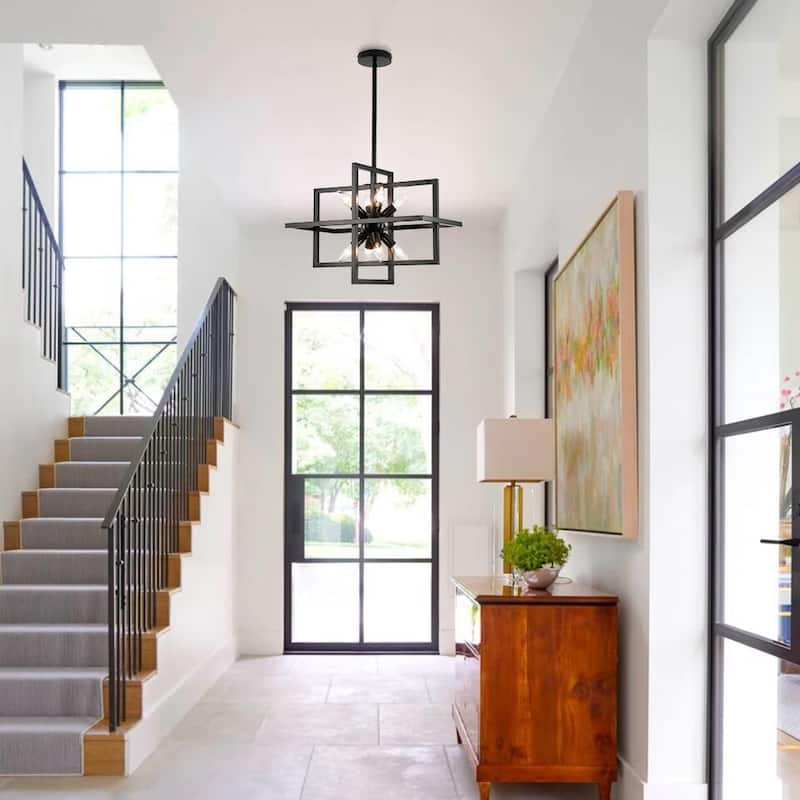 Industrial 8-Light Metal Geometric Sputnik Chandelier 