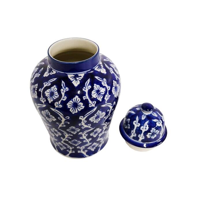 Home&Manor Ceramic Big Jar Blue/White