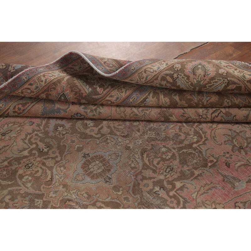 Traditional Pink Mashad Persian Vintage Rug Hand-Knotted Wool Carpet - 8'0"x 10'10"
