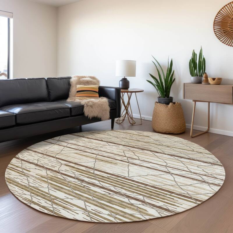 Machine Washable Indoor/ Outdoor Modern Global Chantille Rug - Ivory - 8' x 8'