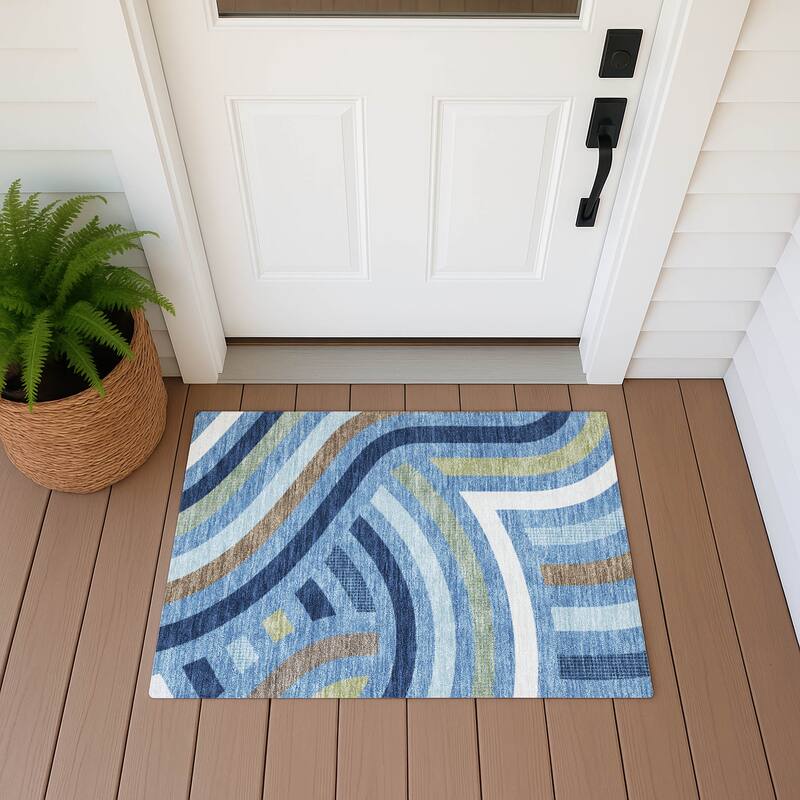 Machine Washable Indoor/ Outdoor Modern Jalen Chantille Rug - Denim - 1'8" x 2'6"