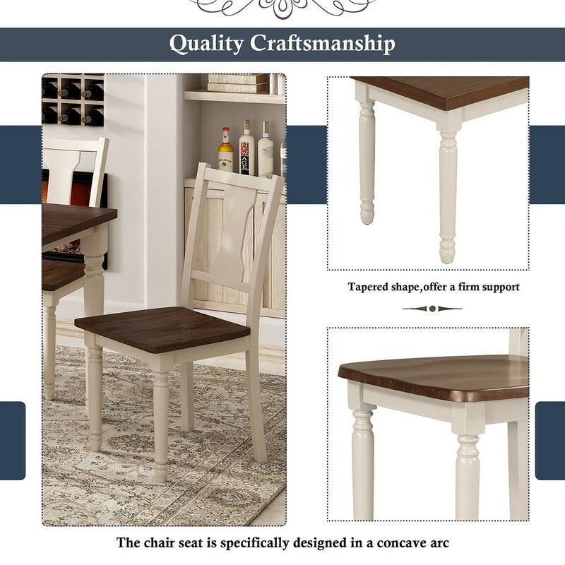 6 PCS Classic Dining Set for 6 - 4 Chairs and 1 Bench