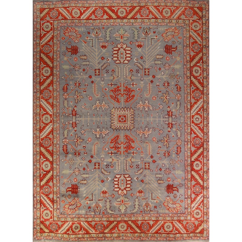All-Over Gray Oushak Indian Large Rug Hand-Knotted Wool Carpet - 11'11" x 14'7"
