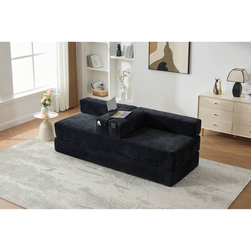 Queen Foldable Sofa Bed, 6-in-1 Convertible Sleeper Sofa with Mattress, Chaise Lounge Loveseat with Removable Cover