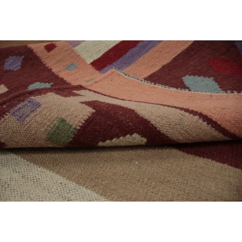 Hand Woven Oriental 100% Wool Carpet Southwestern Tribal Multi-Colored Kilim Runner Rug - 12' 10'' X 3' 2''