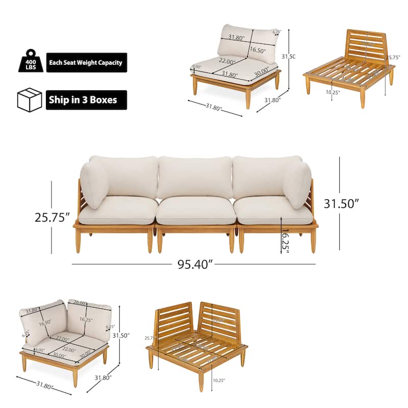 Scott Living Sacova Outdoor Acacia Wood 3-Seater Sofa, Teak Finish Frame with Beige Cushion