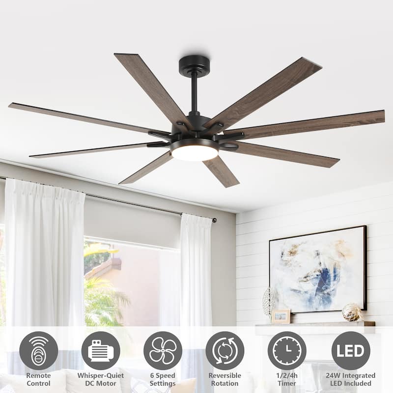 65" Farmhouse Gold Plywood Indoor Large Ceiling Fan with Light and Remote