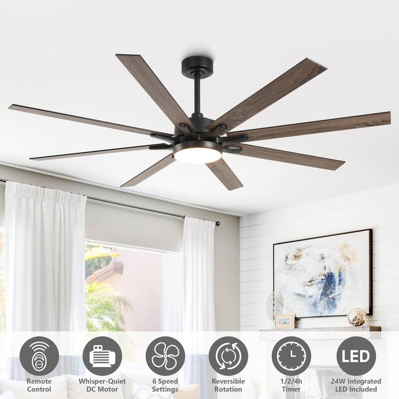 65" Integrated LED White Dimmable Ceiling Fan with Light and Remote - 65" D x 65" W x 13.4" H