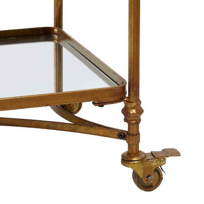 Metal Rolling 3 Mirrored Shelves Bar Cart with Handles - Brass - Roche River Decor - 18"W x 35"L x 33"H