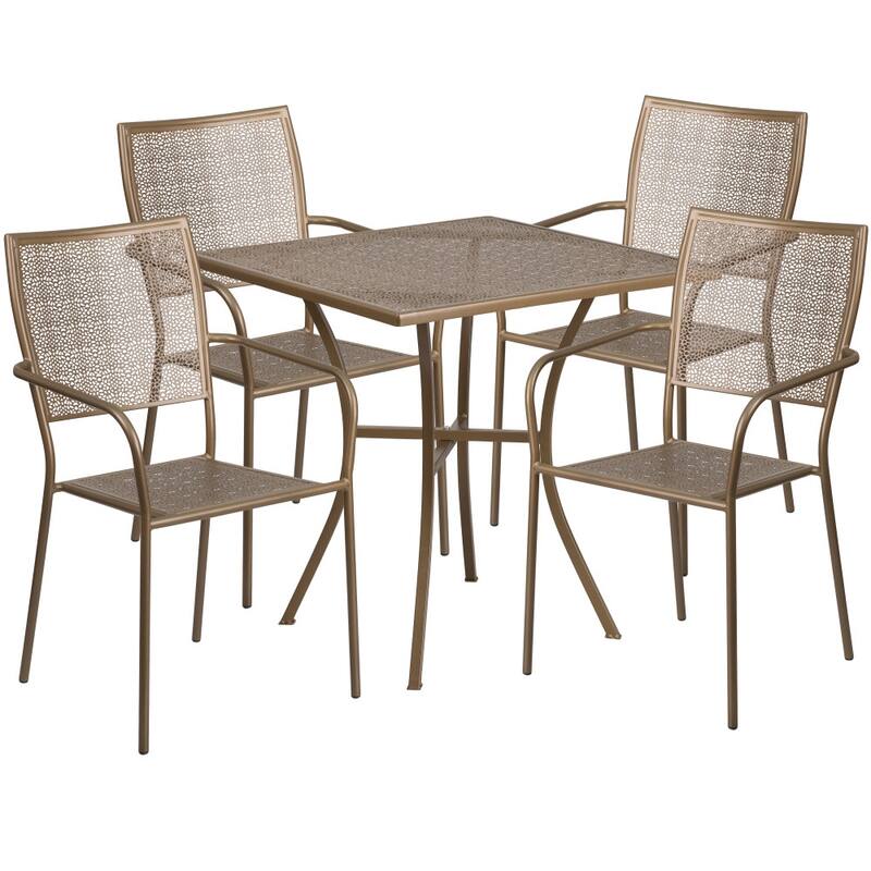 28'' Square Indoor-Outdoor Steel Patio Table Set with 4 Square Back Chairs