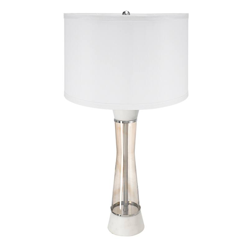 D15x30.2" White and Bronze Marble Table Lamp with Glass Cylinder - White