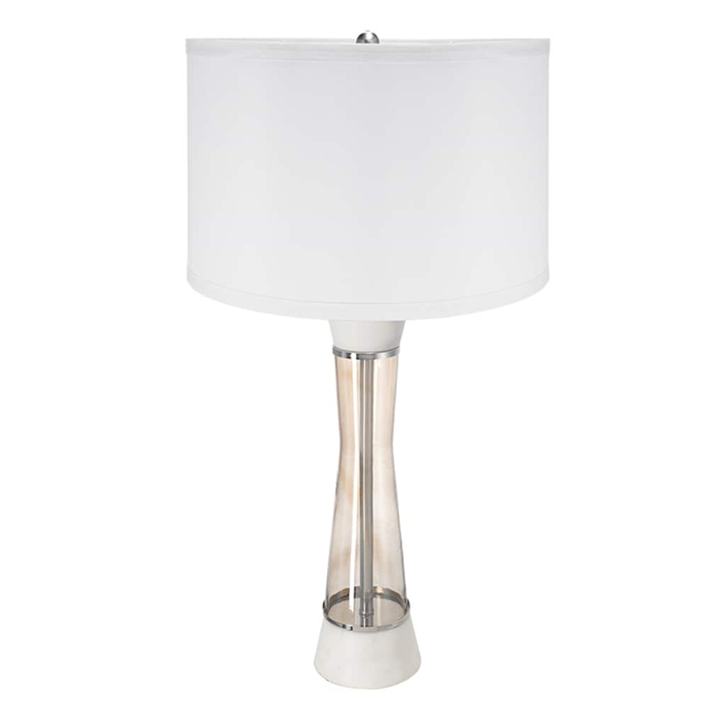 D15x30.2" White and Bronze Marble Table Lamp with Glass Cylinder