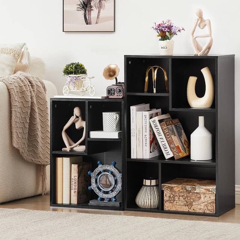 VECELO Wide Wood Organizer Bookcase Sets - 8 Cubes - Black