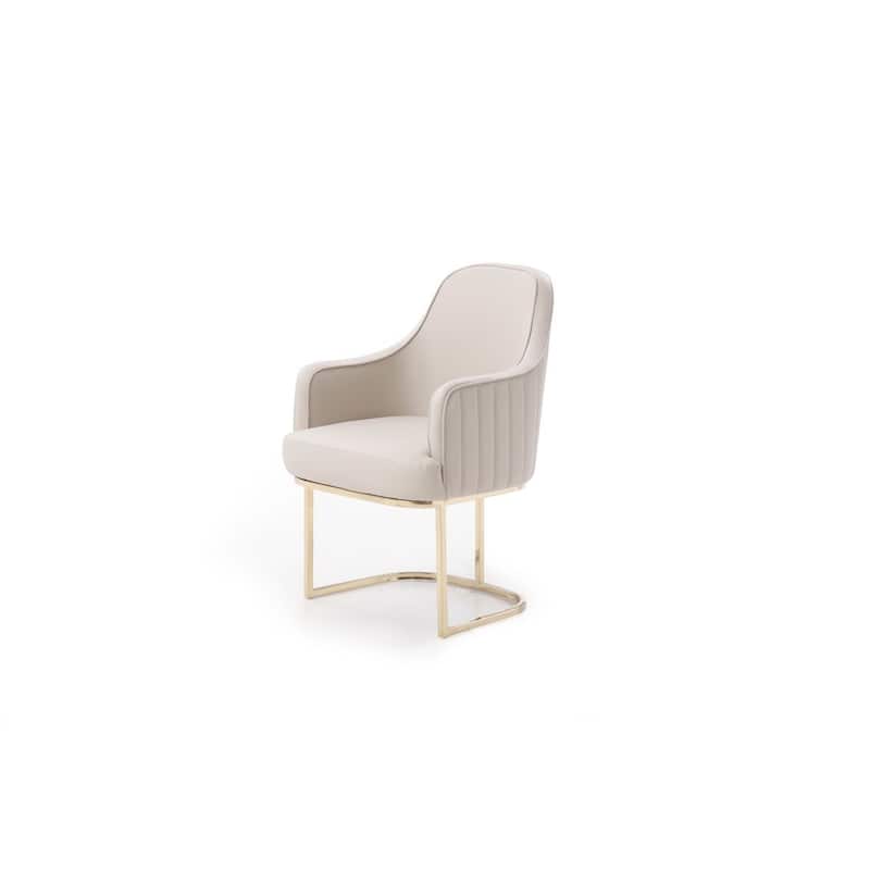Modern Grey Upholstered Fabric Dining Armchair with Gold Metal Legs and Solid Back for Living Room - 36”H x 22”W x 26”D