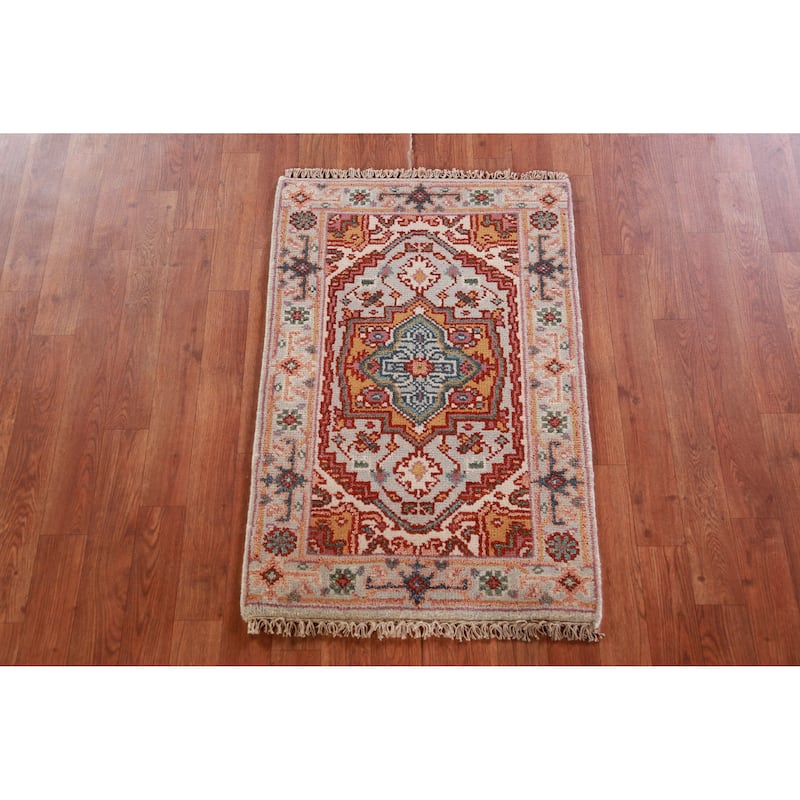 Hand Knotted Oriental 100% Wool Carpet Traditional Medallion Greys & Charcoal Heriz (serapi) Area Rug - 3' 0'' X 2' 0''