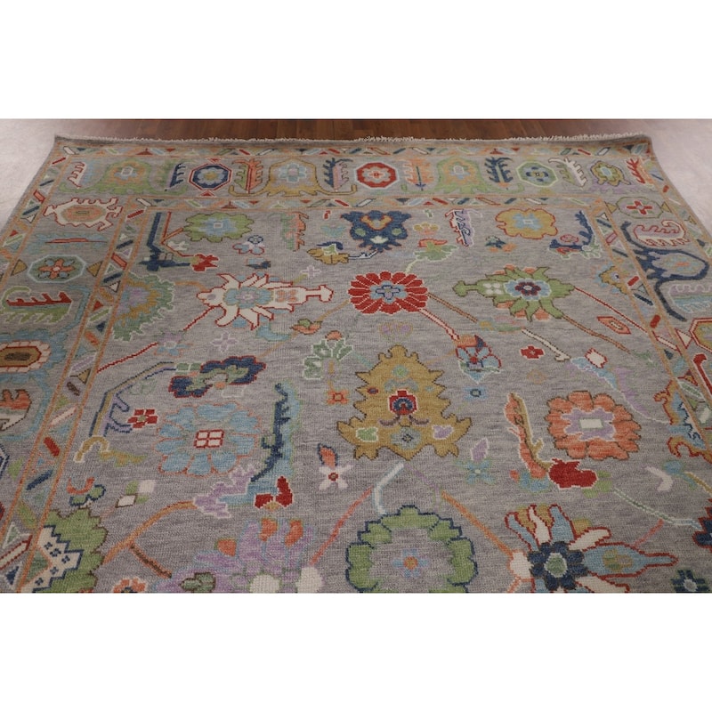 Grey Floral Oushak Oriental Area Rug Handmade Wool Carpet - 8'0"x 9'7"