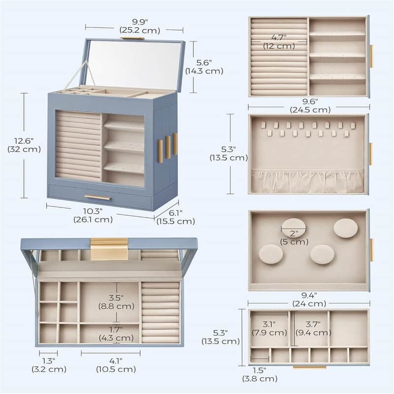 Jewelry Box with Glass Window - 6.1"D x 10.3"W x 12.6"H