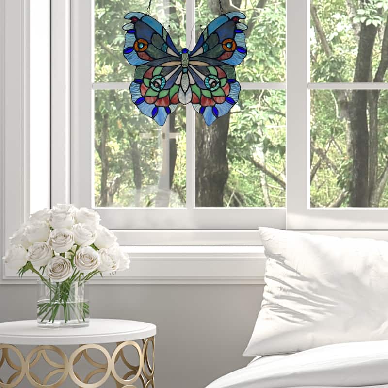River of Goods 12"H Love Life Butterfly Stained Glass Window Panel - 12.5" x 0.5" x 12"