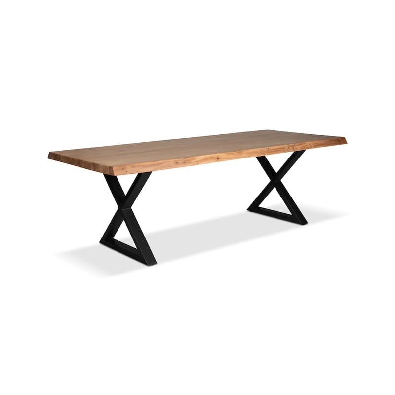 Urbia Brooks Solid Acacia Dining Table - X Base - 40" x 116" - Teak/Black Base