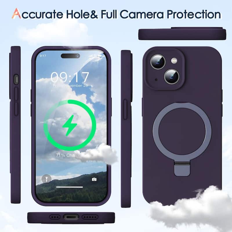 iPhone 15 Case, Liquid Silicone Moisturizing Factor Extreme Soft Slim Phone Case with Stand Compatible with MagSafe 6.1 inch