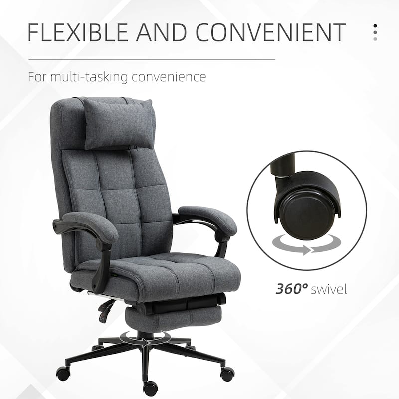 Ergonomic Office Chair with Reclining Backrest Headrest and Retractable Footrest - 26" W x 27.5" D x 45.75"-48.75" H