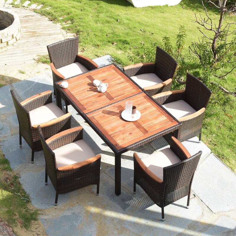 7 PCS Outdoor Dining Set Wicker Rattan Patio Furniture Table Chair