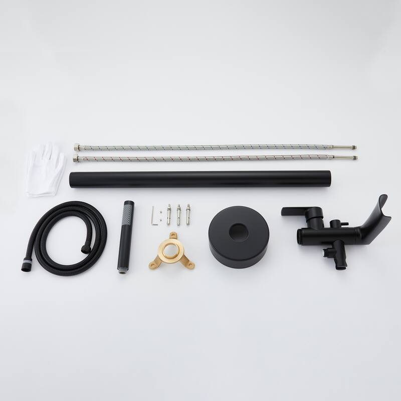 Single Handle Floor Mounted Freestanding Waterfall Tub Filler with Handheld Shower
