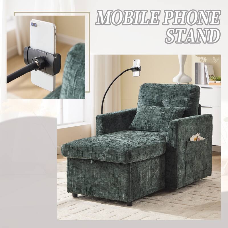 HOMEFUN Chenille Upholstered Storage Lazy Single Leisure Chair Sofa with Phone Holder
