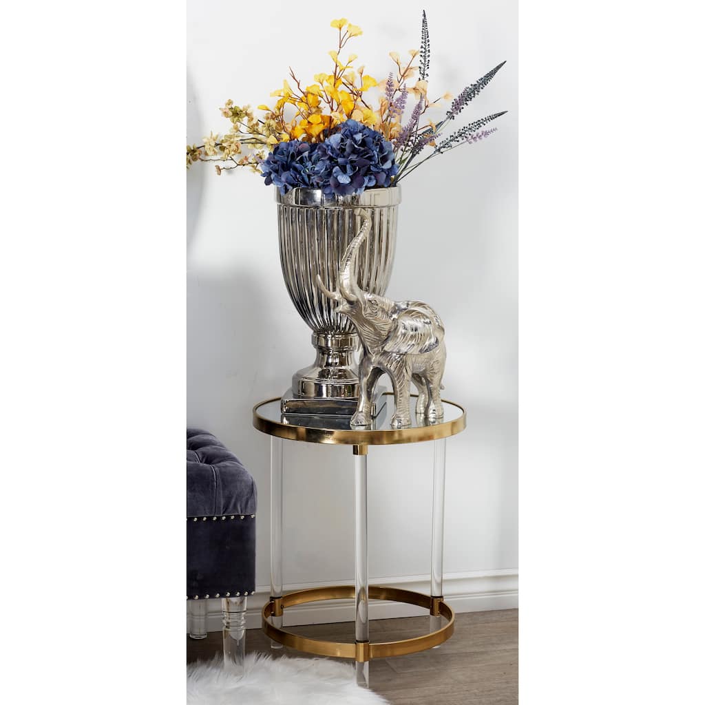 Minimalist Acrylic Plastic Accent Table with Mirrored Glass Top - Gold or Silver