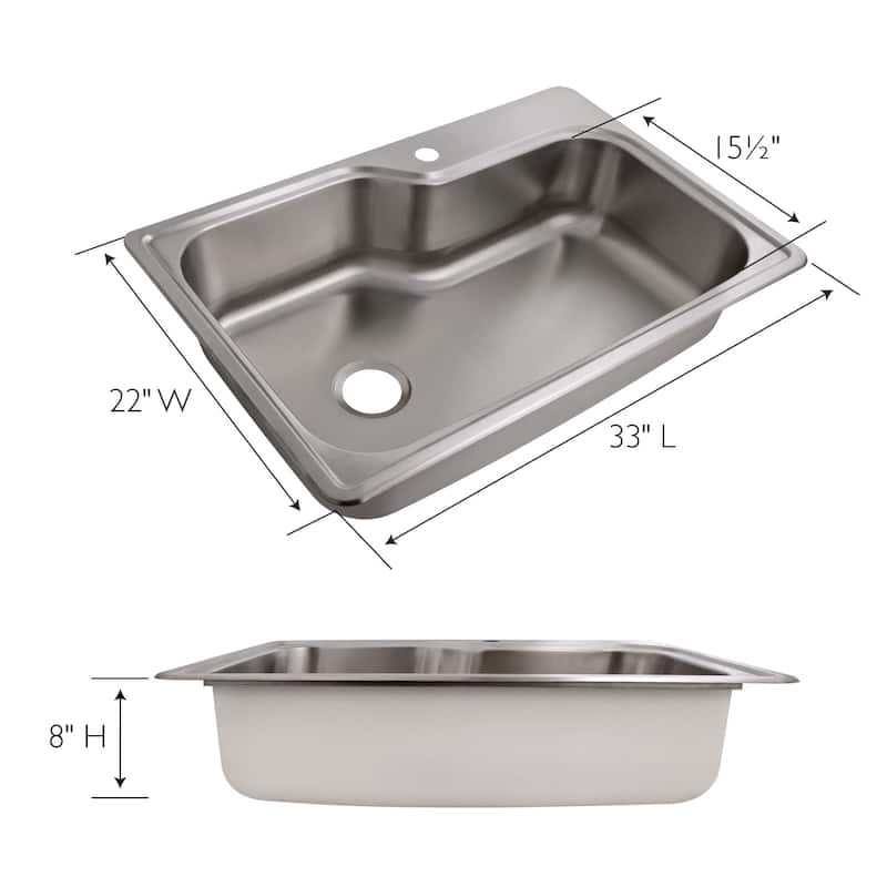 Design House 33" Drop In Single Basin Stainless Steel Kitchen Sink