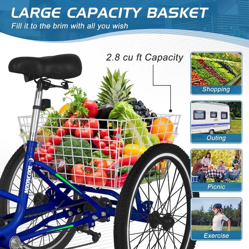 DoCred Adult Folding Tricycle, 7 Speed 3-Wheel Bicycle with Basket