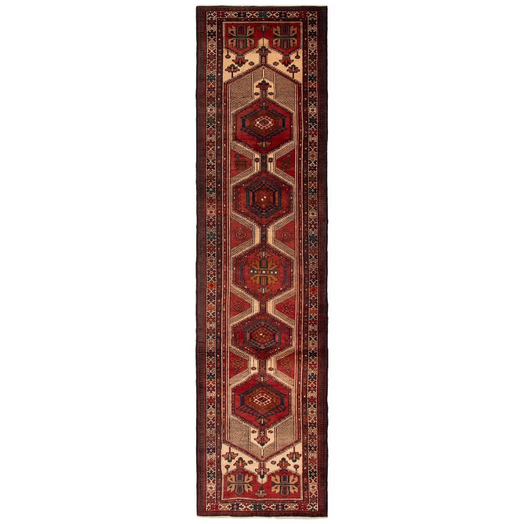 ECARPETGALLERY Hand-knotted Konya Anatolian Cream, Red Wool Rug - 3'6 x 13'9