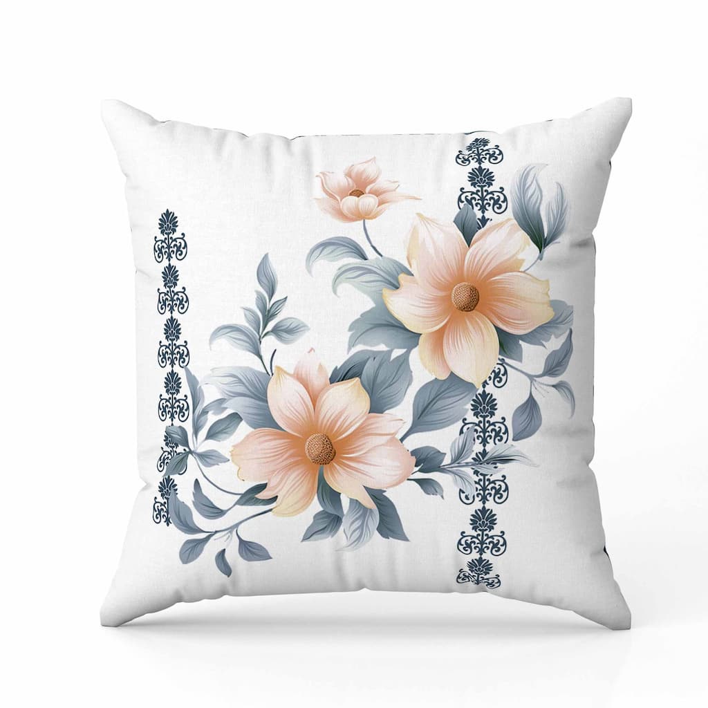 Petal Perfection Indoor/Outdoor Reversible Throw Pillow White and Blue