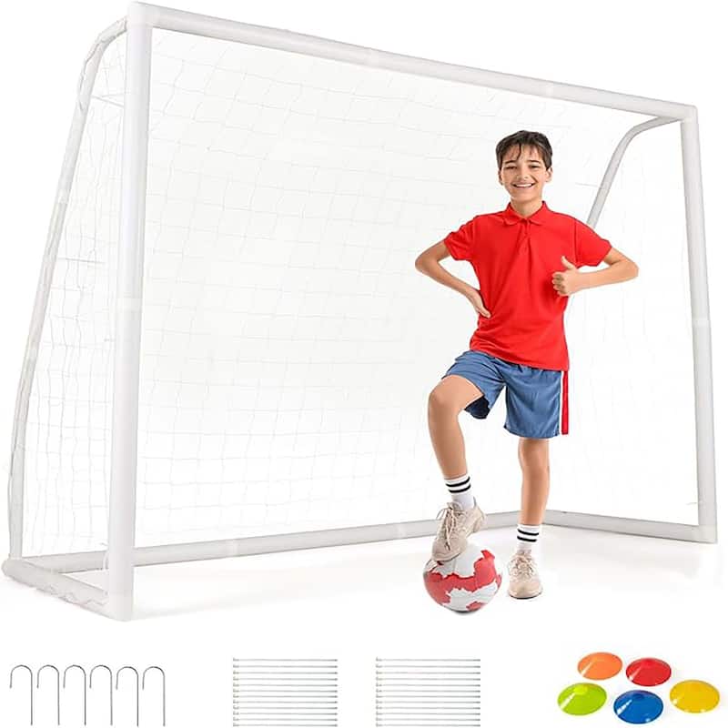 All Weather Soccer Football Training Equipment w/ Anti-tearing Net - White