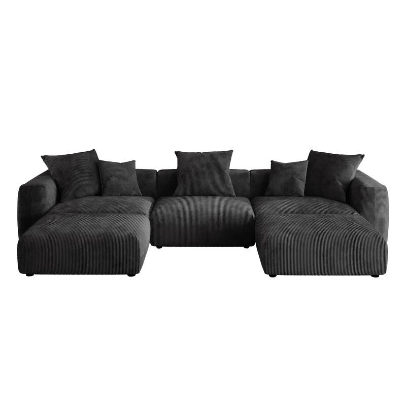 141.73" Modular Sectional Sofa, Corduroy U Shaped Sofa Couch with Ottomans