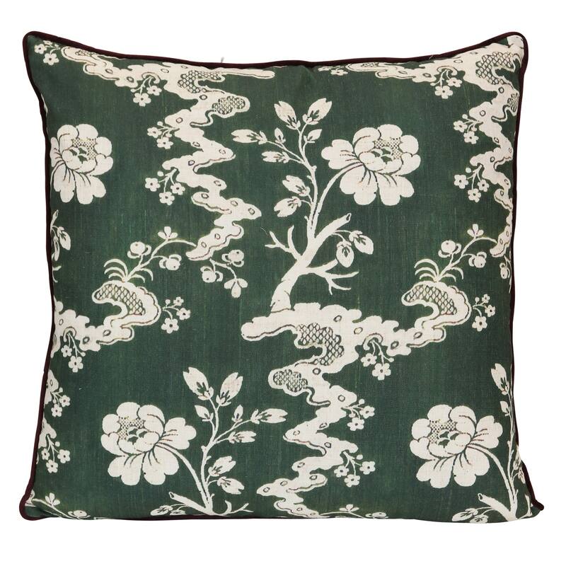 StyleCraft Emerald Blooming Garden Chinoiserie Pillow - Deep Emerald Green - 22" x 22"