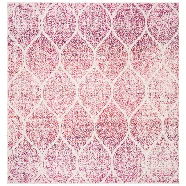 SAFAVIEH Madison Stella Boho Chic Ogee Trellis Rug - 4' x 4' Square - Cream/Fuchsia