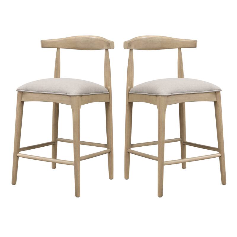 Fabric Bar Stools Set of 2 with Upholstered Seats and Footrest - Grey