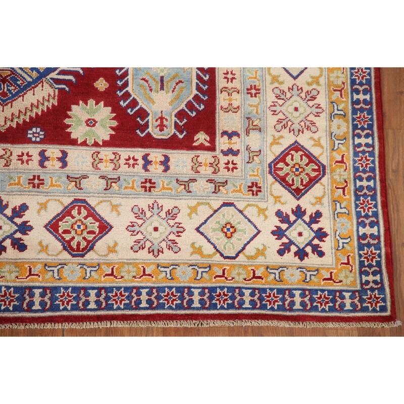 Hand Knotted Oriental 100% Wool Carpet Traditional Geometric Red Kazak Area Rug - 9' 11'' X 6' 5''