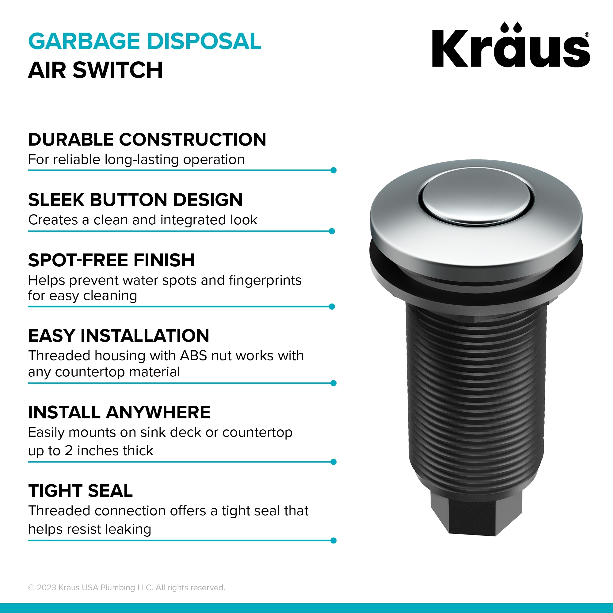 KRAUS Garbage Disposal Air Switch w/ Push Button, Adapter, Cord, Tube On  Sale Bed Bath  Beyond 38044631