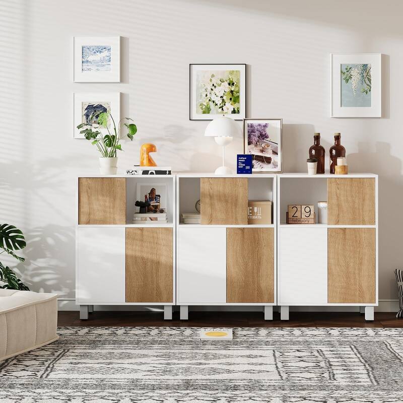 Wooden Storage Cabinet Sideboard Buffet Cabinet with Sliding Doors