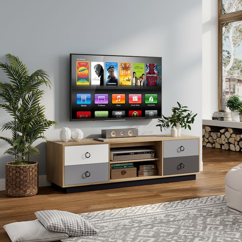 Gymax 55'' TV Stand Entertainment Media Center w/ Storage Cabinets