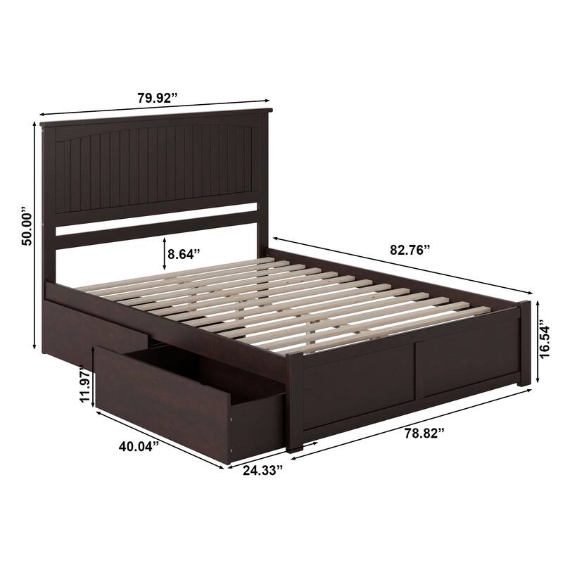 Nantucket King Platform Bed with Footboard and 2 Drawers in Espresso