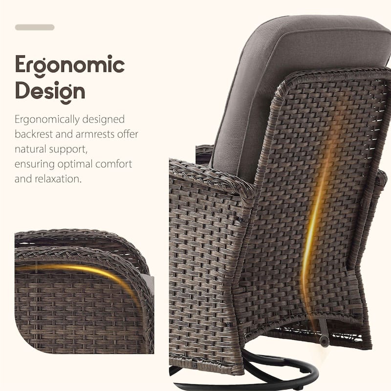 Meyreso 3-Piece Wicker Patio Swivel Glider Chairs with 6-Inch Thick Cushions and Side Table